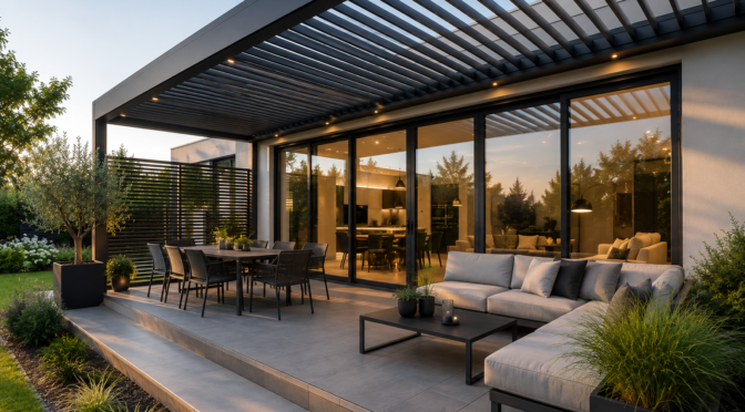 Pergola aus Polen mit Montage – wie lässt sich eine Terrasse an großen Glasfronten architektonisch richtig planen?